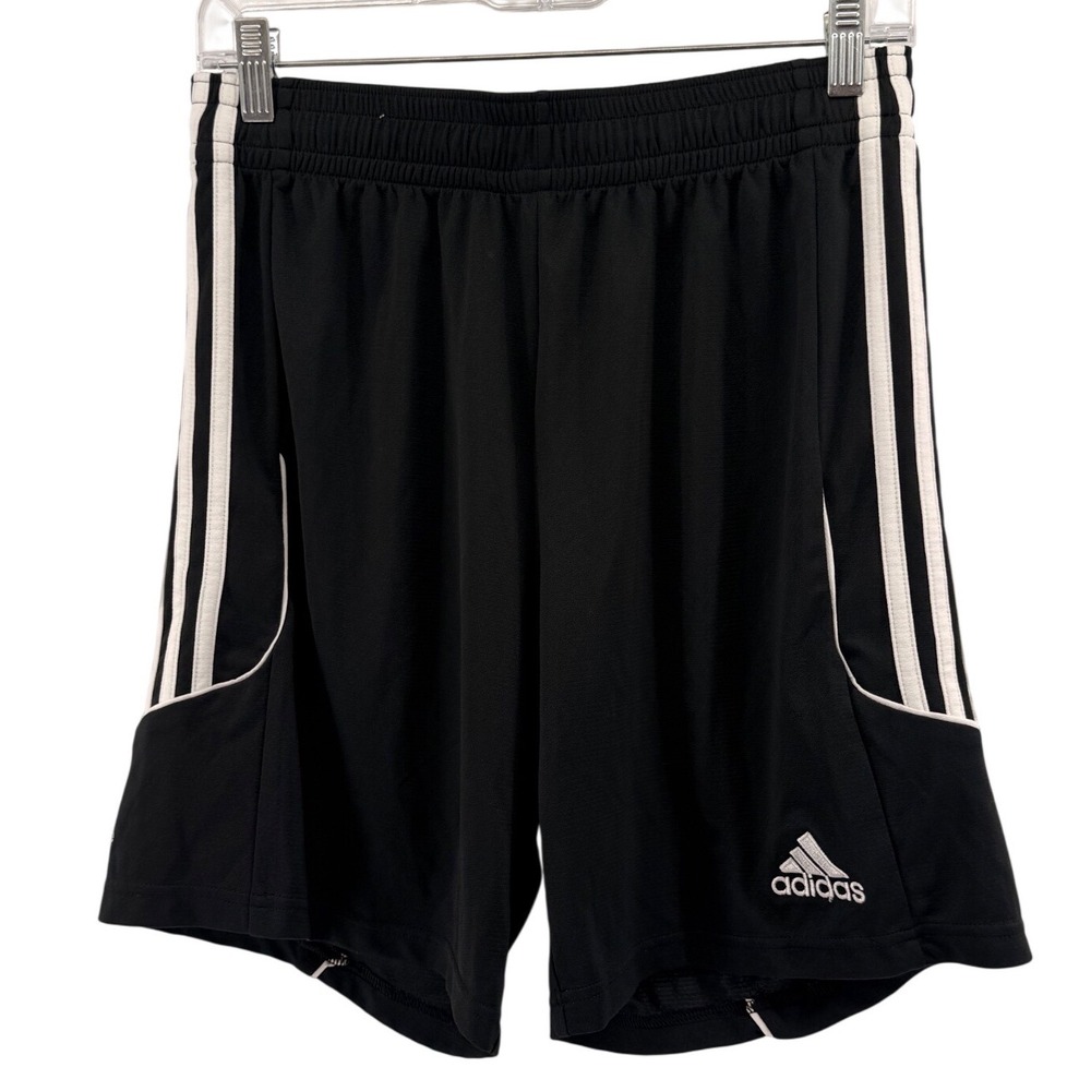 Adidas Climalite Soccer Shorts Mens Medium Black White 3 Stripe RN 88387